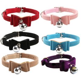 Luxury Velvet Cat Collar Bow Tie with Silver Bell – 6 colors!