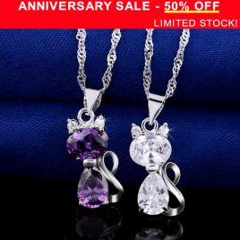Lovely Amethyst Cat Crystal Design Beautiful Necklace Pendant – (2 Amazing Colors)